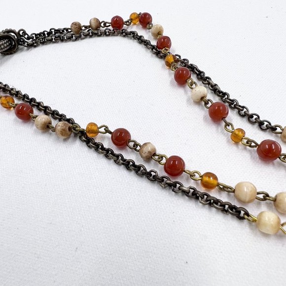 NWT - Nine West - Orange Leaf Charms & Beaded Two Strand 14” Choker Necklace - Picture 7 of 7